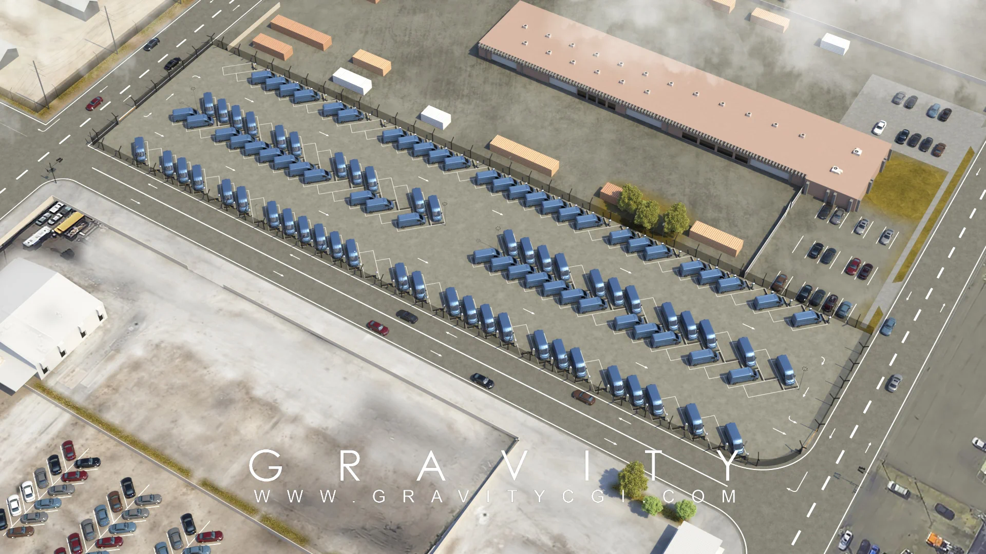 Van and truck parking facility 3D visualization