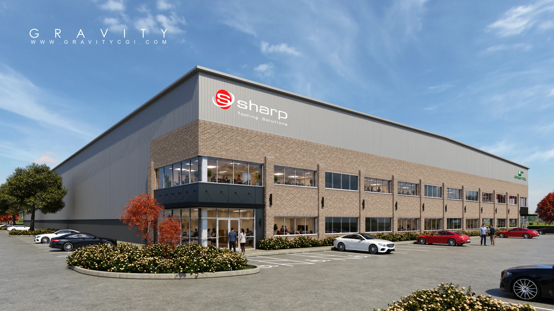 Industrial warehouse and office exterior 3D render